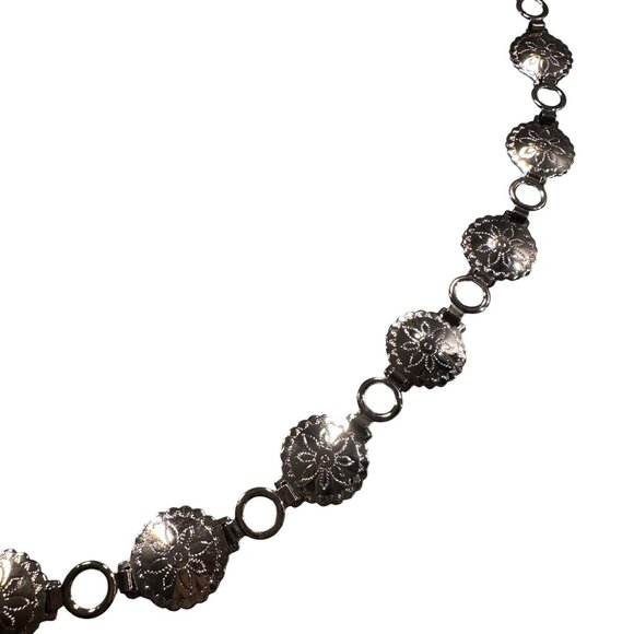 Concho Chain Statement Belt Western Boho Womens Floral Vintage Silver Adjustable - Picture 5 of 16
